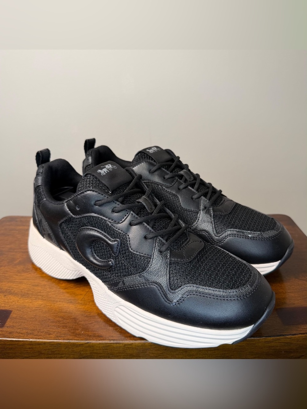 Coach Strider CT719 Men’s 9D Black Leather Mesh Sneakers New Without Box